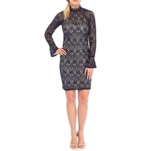 Sequin Hearts Bell Sleeve Lace Mandarin Dress
